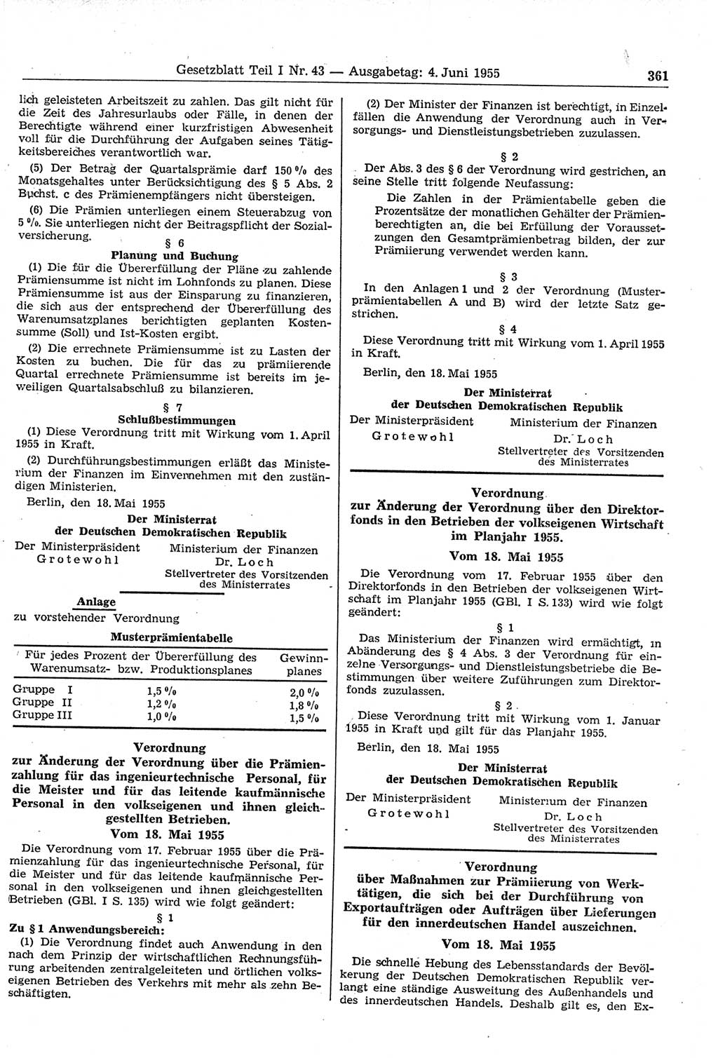 Gesetzblatt (GBl.) der Deutschen Demokratischen Republik (DDR) Teil Ⅰ 1955, Seite 361 (GBl. DDR Ⅰ 1955, S. 361)