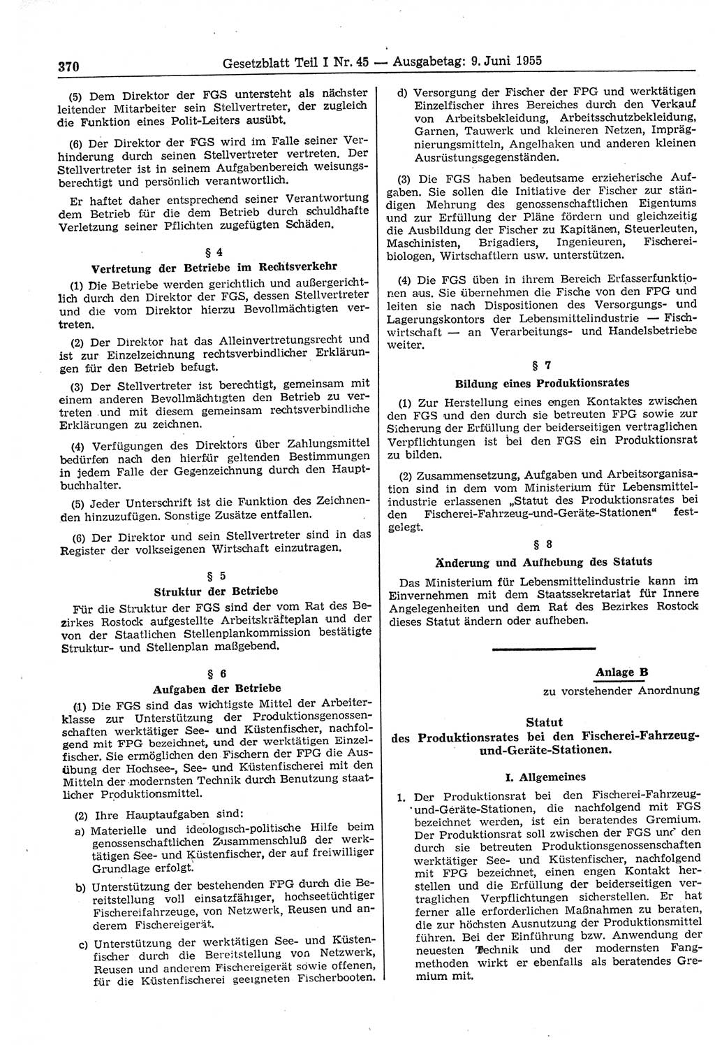 Gesetzblatt (GBl.) der Deutschen Demokratischen Republik (DDR) Teil Ⅰ 1955, Seite 370 (GBl. DDR Ⅰ 1955, S. 370)