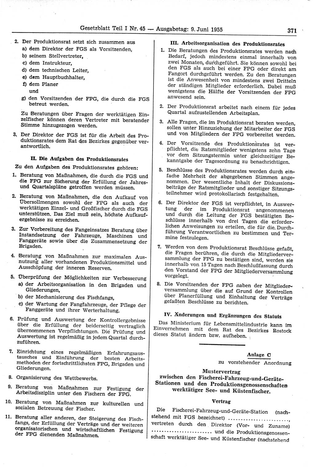 Gesetzblatt (GBl.) der Deutschen Demokratischen Republik (DDR) Teil Ⅰ 1955, Seite 371 (GBl. DDR Ⅰ 1955, S. 371)