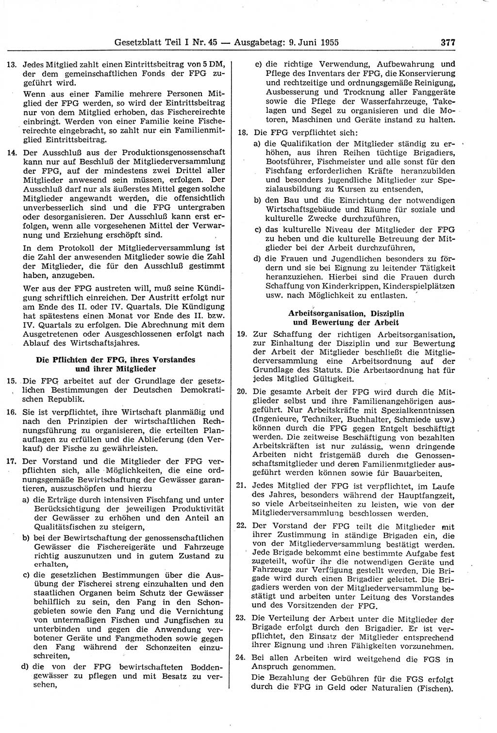 Gesetzblatt (GBl.) der Deutschen Demokratischen Republik (DDR) Teil Ⅰ 1955, Seite 377 (GBl. DDR Ⅰ 1955, S. 377)
