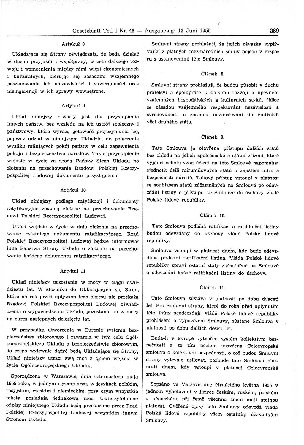 Gesetzblatt (GBl.) der Deutschen Demokratischen Republik (DDR) Teil Ⅰ 1955, Seite 389 (GBl. DDR Ⅰ 1955, S. 389)