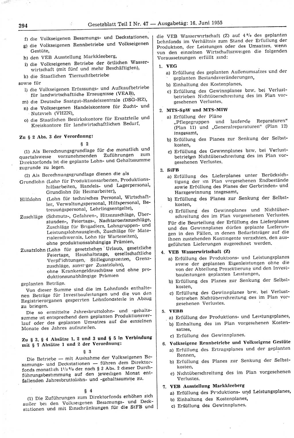 Gesetzblatt (GBl.) der Deutschen Demokratischen Republik (DDR) Teil Ⅰ 1955, Seite 394 (GBl. DDR Ⅰ 1955, S. 394)