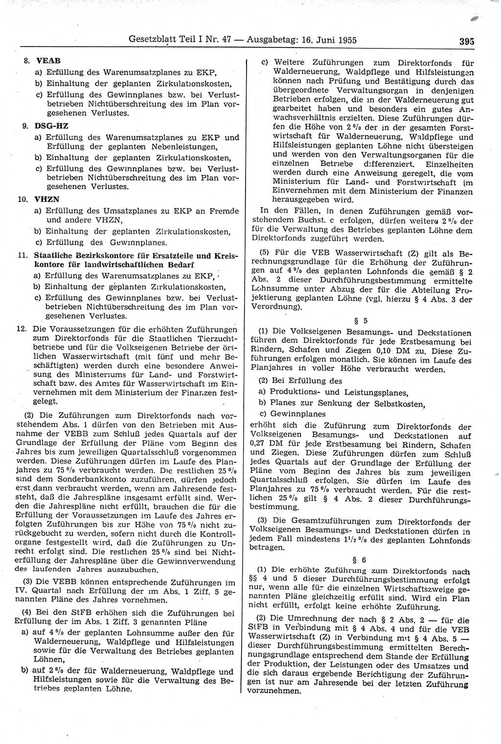 Gesetzblatt (GBl.) der Deutschen Demokratischen Republik (DDR) Teil Ⅰ 1955, Seite 395 (GBl. DDR Ⅰ 1955, S. 395)