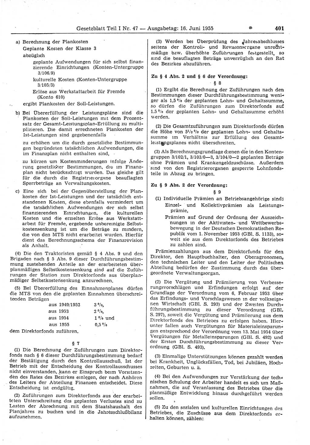 Gesetzblatt (GBl.) der Deutschen Demokratischen Republik (DDR) Teil Ⅰ 1955, Seite 401 (GBl. DDR Ⅰ 1955, S. 401)