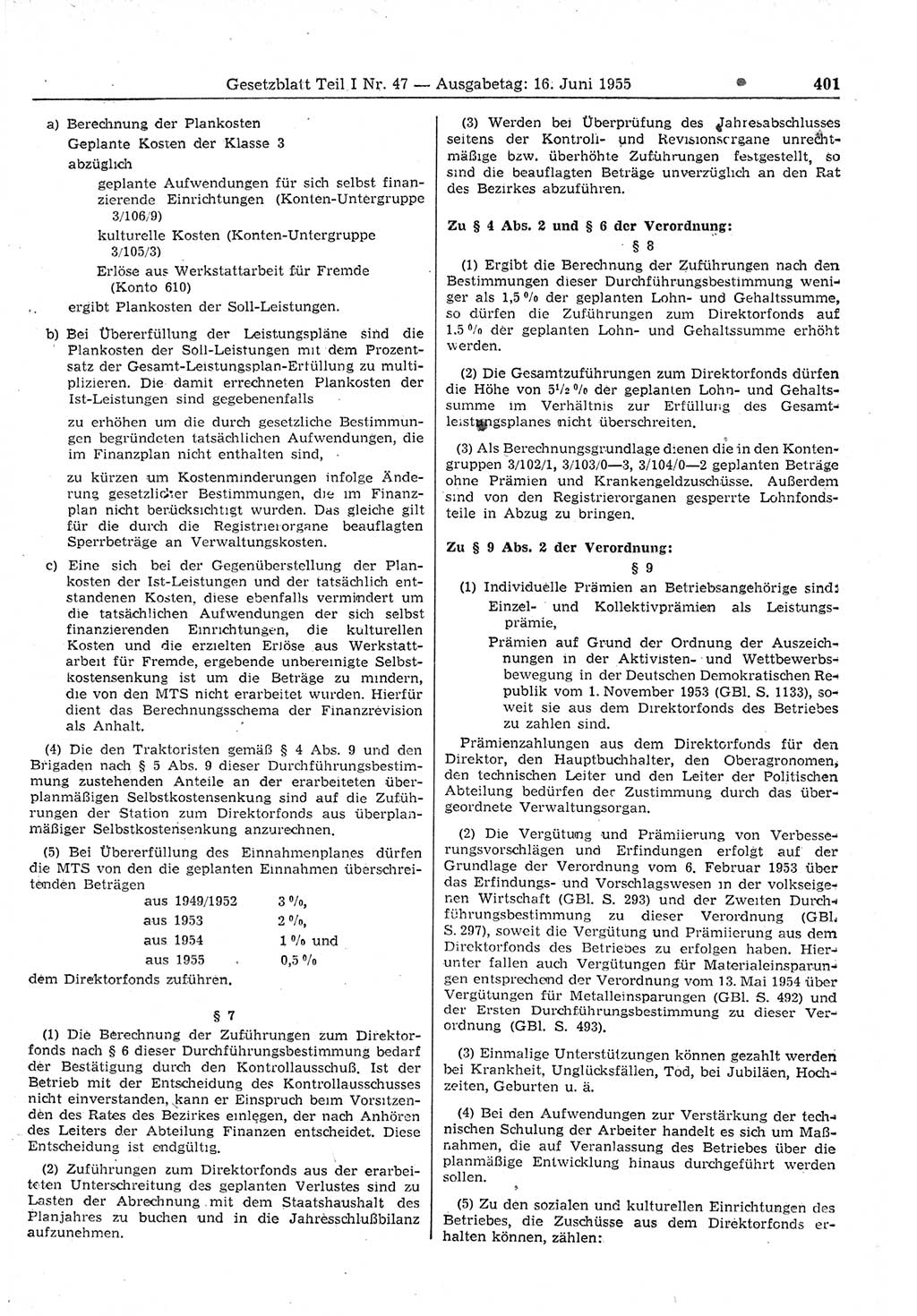 Gesetzblatt (GBl.) der Deutschen Demokratischen Republik (DDR) Teil Ⅰ 1955, Seite 401 (GBl. DDR Ⅰ 1955, S. 401)