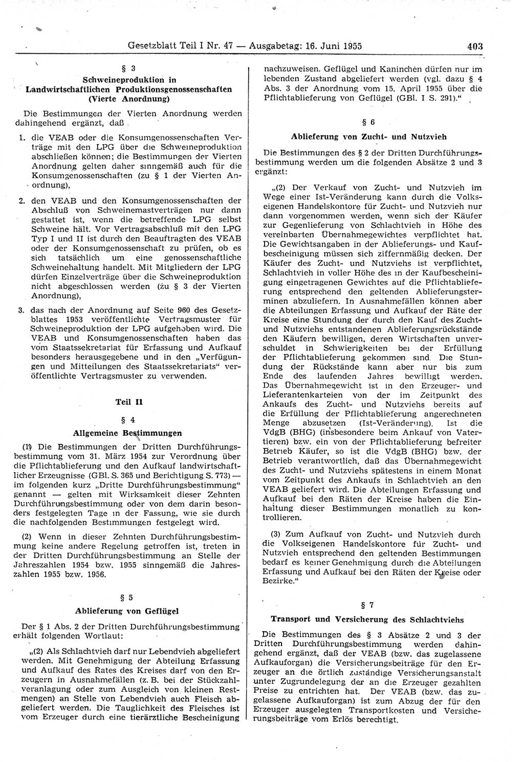 Gesetzblatt (GBl.) der Deutschen Demokratischen Republik (DDR) Teil Ⅰ 1955, Seite 403 (GBl. DDR Ⅰ 1955, S. 403)
