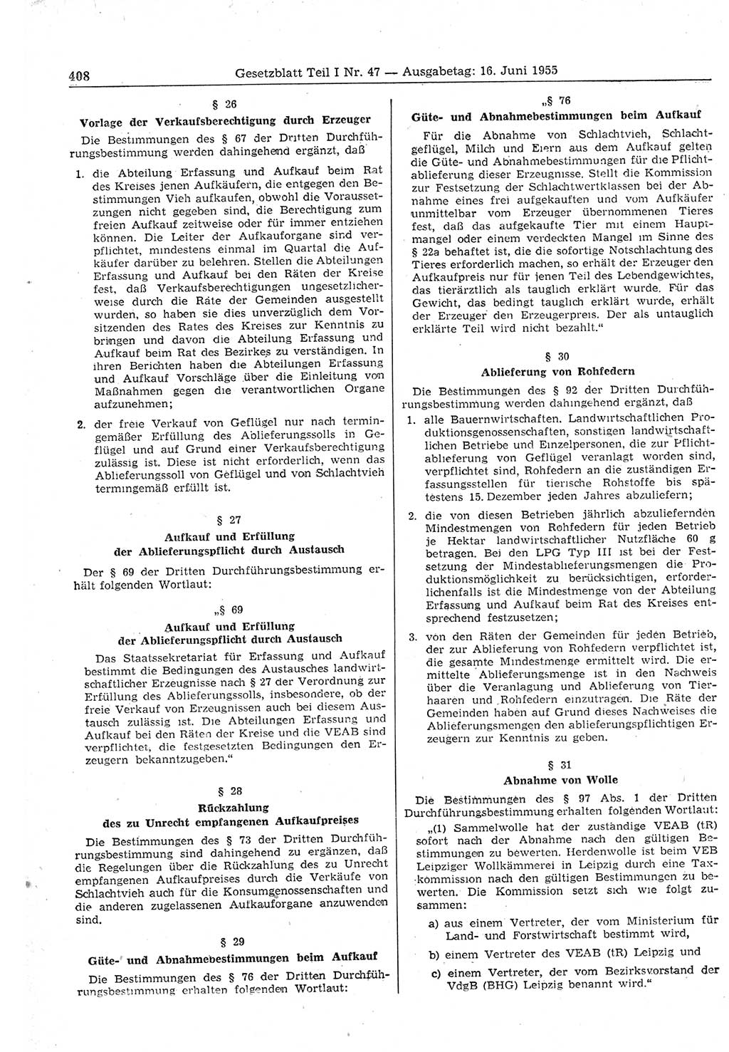 Gesetzblatt (GBl.) der Deutschen Demokratischen Republik (DDR) Teil Ⅰ 1955, Seite 408 (GBl. DDR Ⅰ 1955, S. 408)