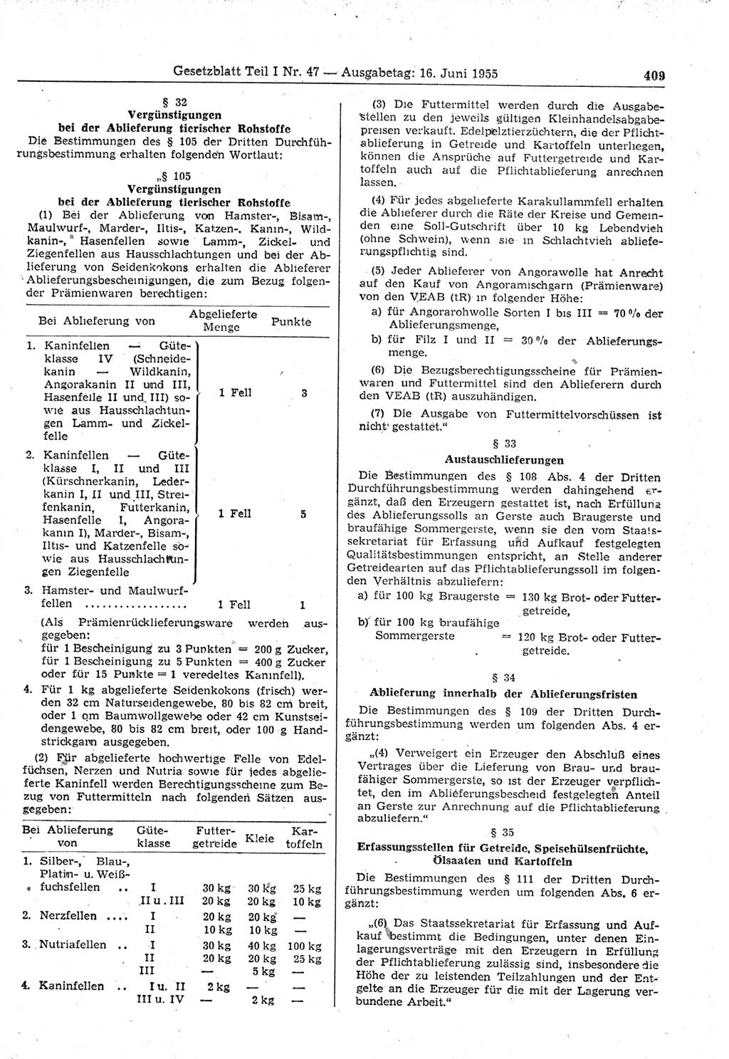Gesetzblatt (GBl.) der Deutschen Demokratischen Republik (DDR) Teil Ⅰ 1955, Seite 409 (GBl. DDR Ⅰ 1955, S. 409)