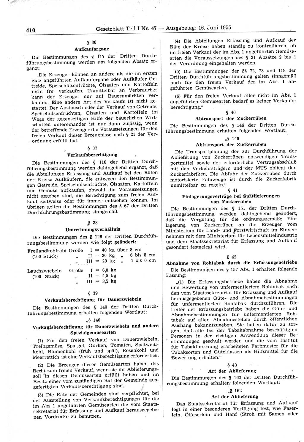 Gesetzblatt (GBl.) der Deutschen Demokratischen Republik (DDR) Teil Ⅰ 1955, Seite 410 (GBl. DDR Ⅰ 1955, S. 410)