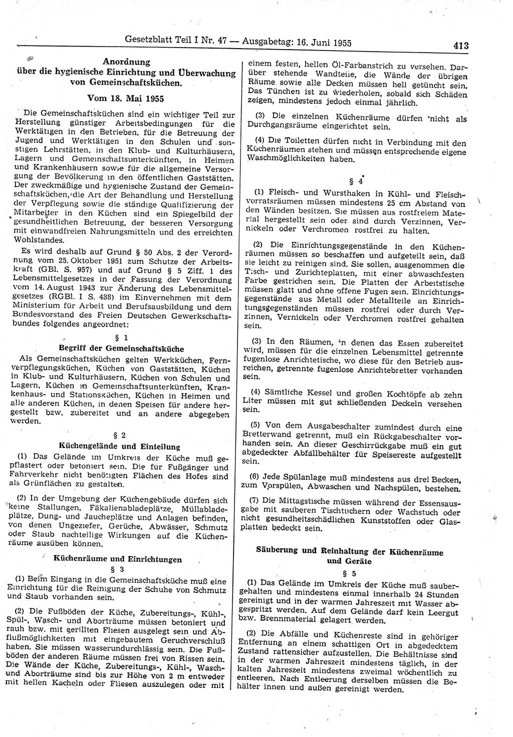 Gesetzblatt (GBl.) der Deutschen Demokratischen Republik (DDR) Teil Ⅰ 1955, Seite 413 (GBl. DDR Ⅰ 1955, S. 413)