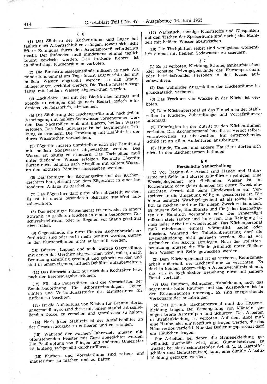 Gesetzblatt (GBl.) der Deutschen Demokratischen Republik (DDR) Teil Ⅰ 1955, Seite 414 (GBl. DDR Ⅰ 1955, S. 414)