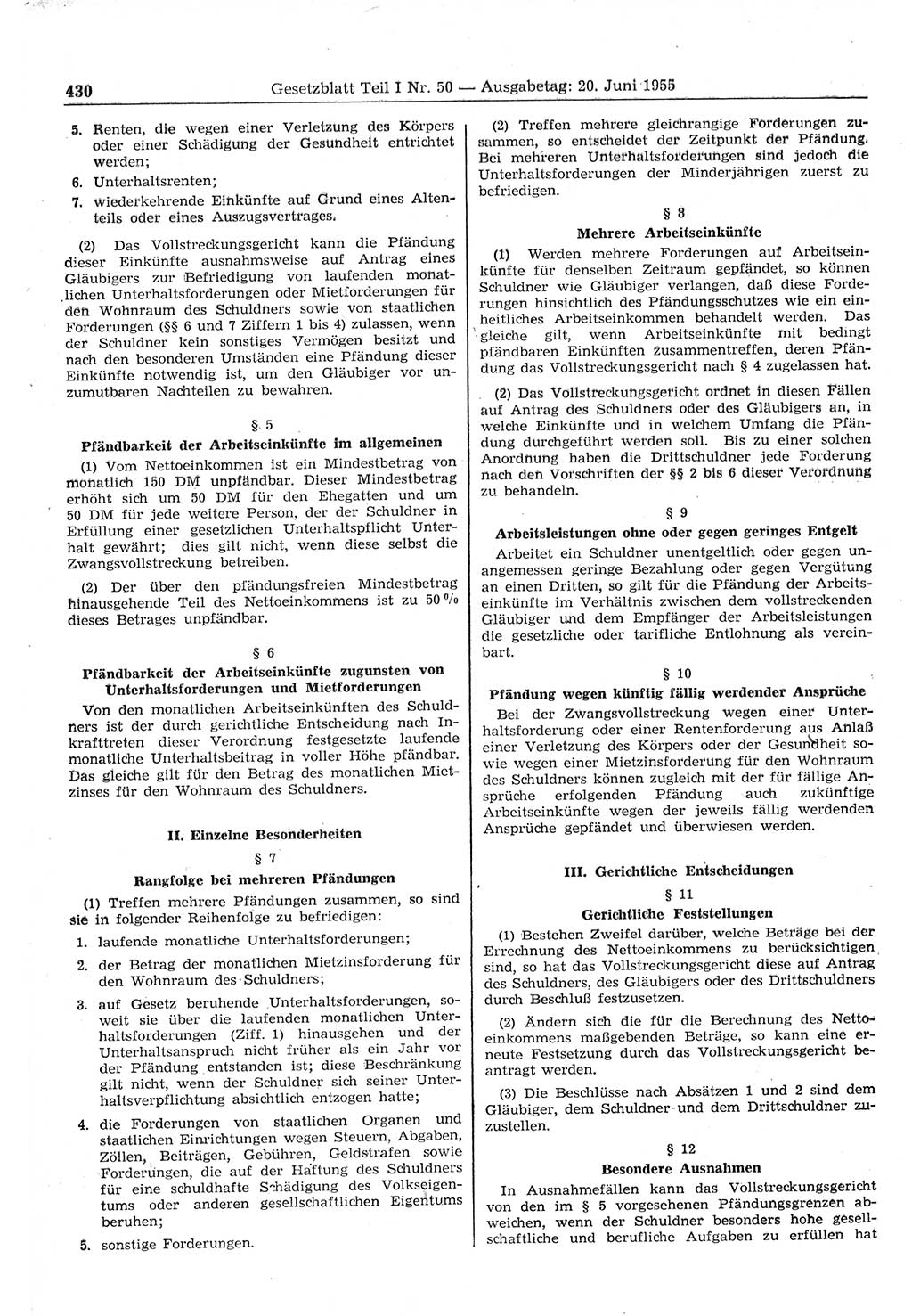 Gesetzblatt (GBl.) der Deutschen Demokratischen Republik (DDR) Teil Ⅰ 1955, Seite 430 (GBl. DDR Ⅰ 1955, S. 430)