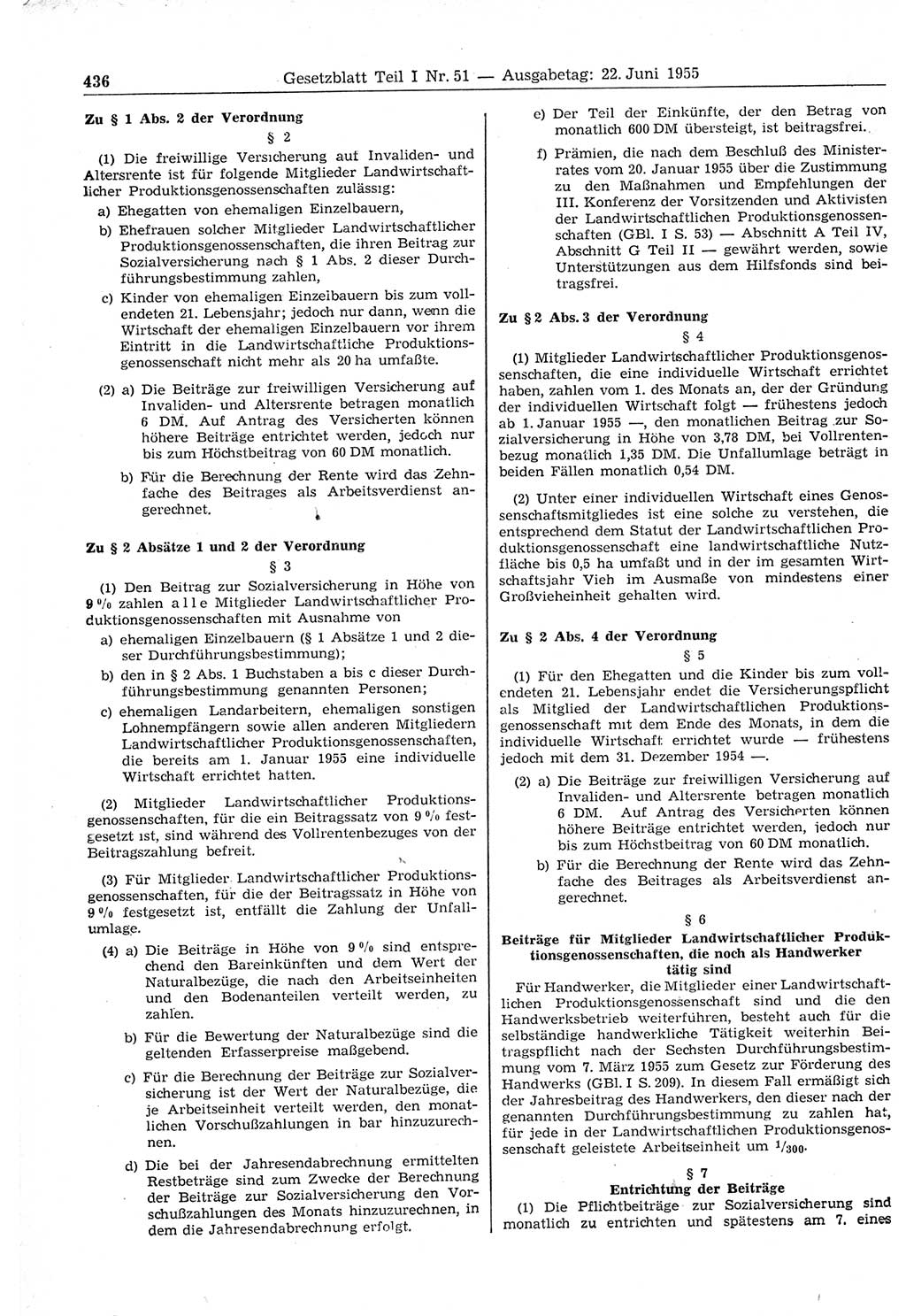 Gesetzblatt (GBl.) der Deutschen Demokratischen Republik (DDR) Teil Ⅰ 1955, Seite 436 (GBl. DDR Ⅰ 1955, S. 436)