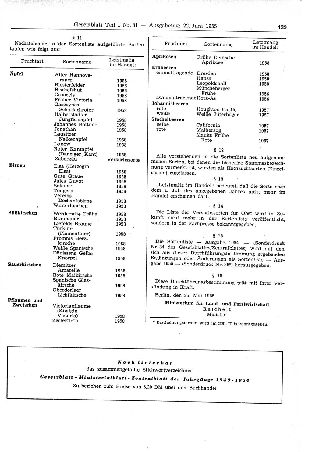 Gesetzblatt (GBl.) der Deutschen Demokratischen Republik (DDR) Teil Ⅰ 1955, Seite 439 (GBl. DDR Ⅰ 1955, S. 439)