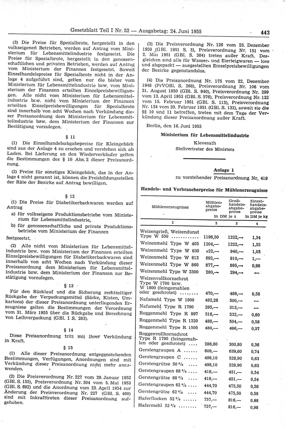 Gesetzblatt (GBl.) der Deutschen Demokratischen Republik (DDR) Teil Ⅰ 1955, Seite 443 (GBl. DDR Ⅰ 1955, S. 443)