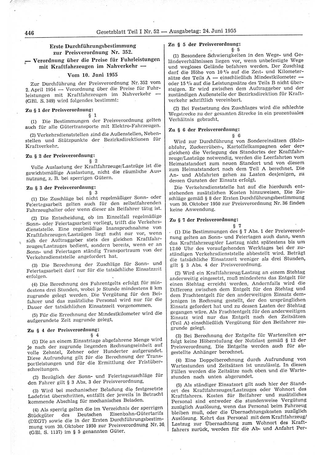 Gesetzblatt (GBl.) der Deutschen Demokratischen Republik (DDR) Teil Ⅰ 1955, Seite 446 (GBl. DDR Ⅰ 1955, S. 446)