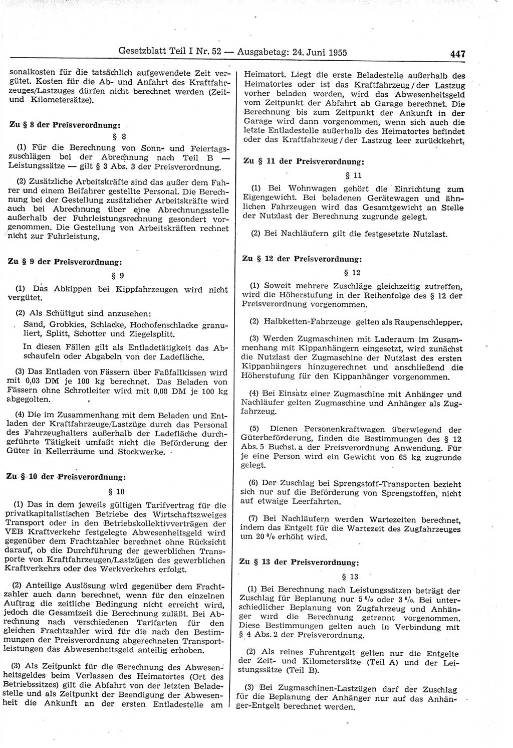 Gesetzblatt (GBl.) der Deutschen Demokratischen Republik (DDR) Teil Ⅰ 1955, Seite 447 (GBl. DDR Ⅰ 1955, S. 447)