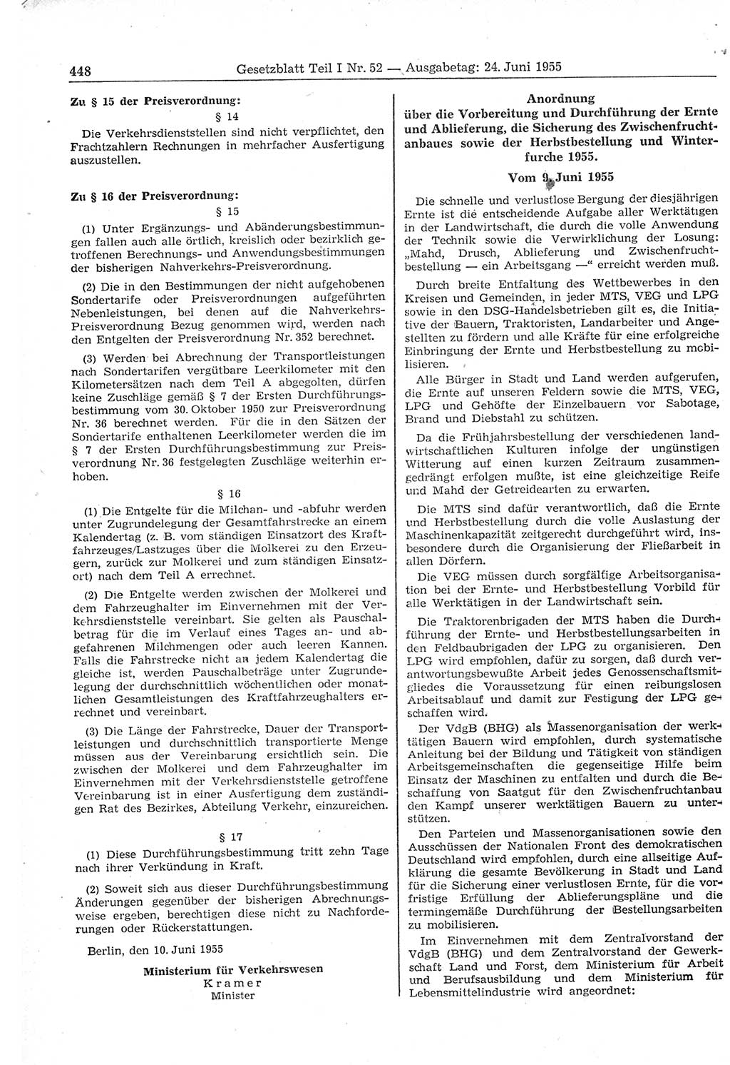 Gesetzblatt (GBl.) der Deutschen Demokratischen Republik (DDR) Teil Ⅰ 1955, Seite 448 (GBl. DDR Ⅰ 1955, S. 448)