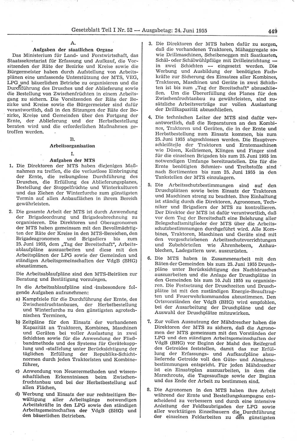 Gesetzblatt (GBl.) der Deutschen Demokratischen Republik (DDR) Teil Ⅰ 1955, Seite 449 (GBl. DDR Ⅰ 1955, S. 449)