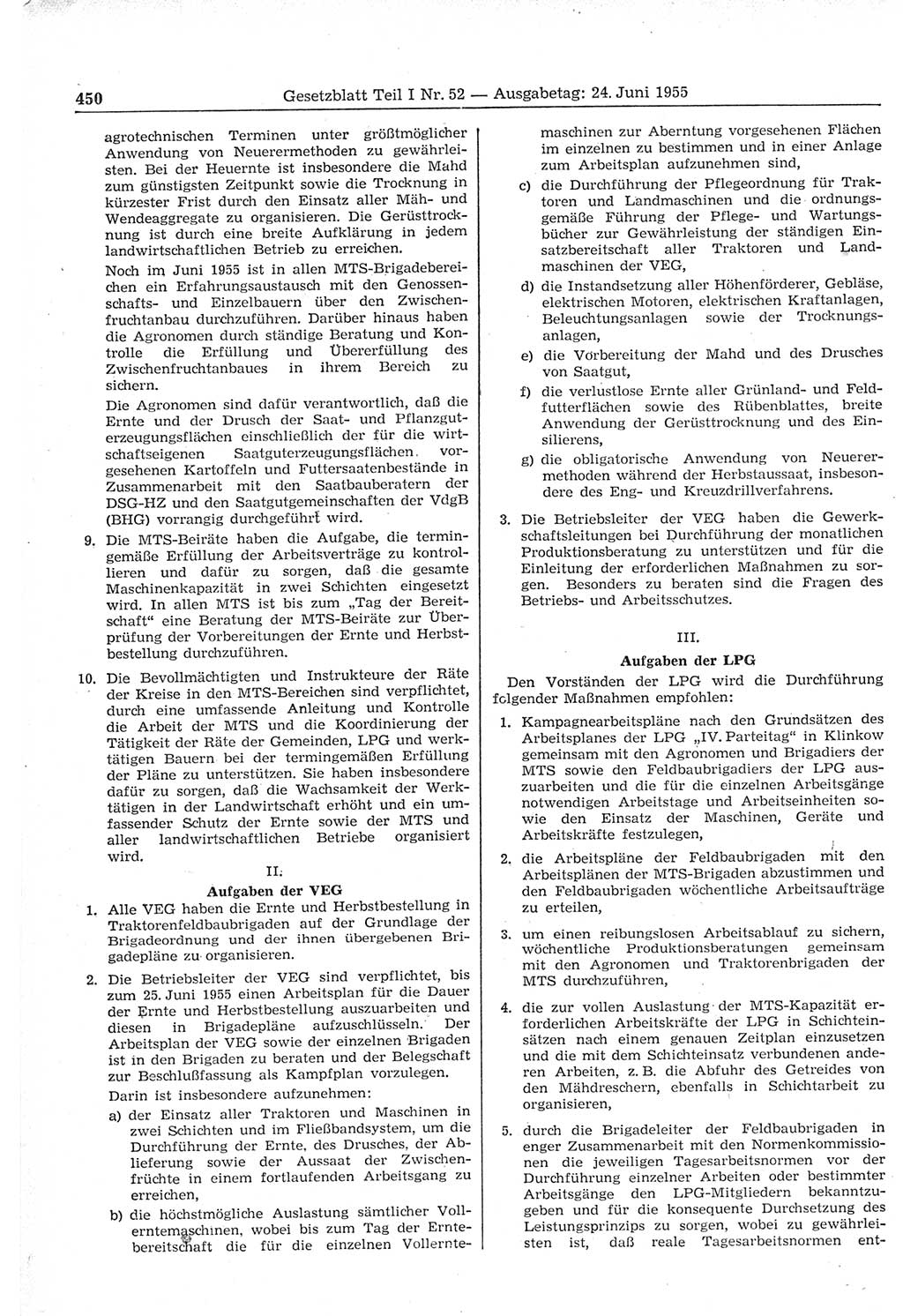 Gesetzblatt (GBl.) der Deutschen Demokratischen Republik (DDR) Teil Ⅰ 1955, Seite 450 (GBl. DDR Ⅰ 1955, S. 450)