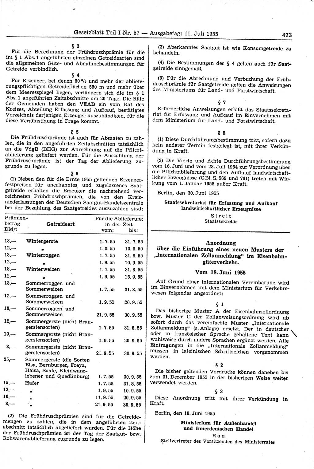 Gesetzblatt (GBl.) der Deutschen Demokratischen Republik (DDR) Teil Ⅰ 1955, Seite 473 (GBl. DDR Ⅰ 1955, S. 473)