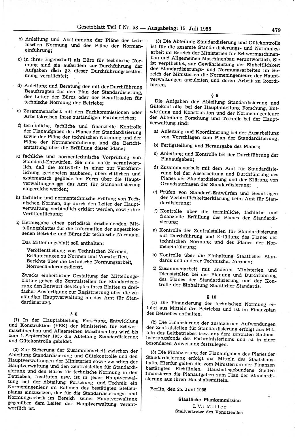 Gesetzblatt (GBl.) der Deutschen Demokratischen Republik (DDR) Teil Ⅰ 1955, Seite 479 (GBl. DDR Ⅰ 1955, S. 479)