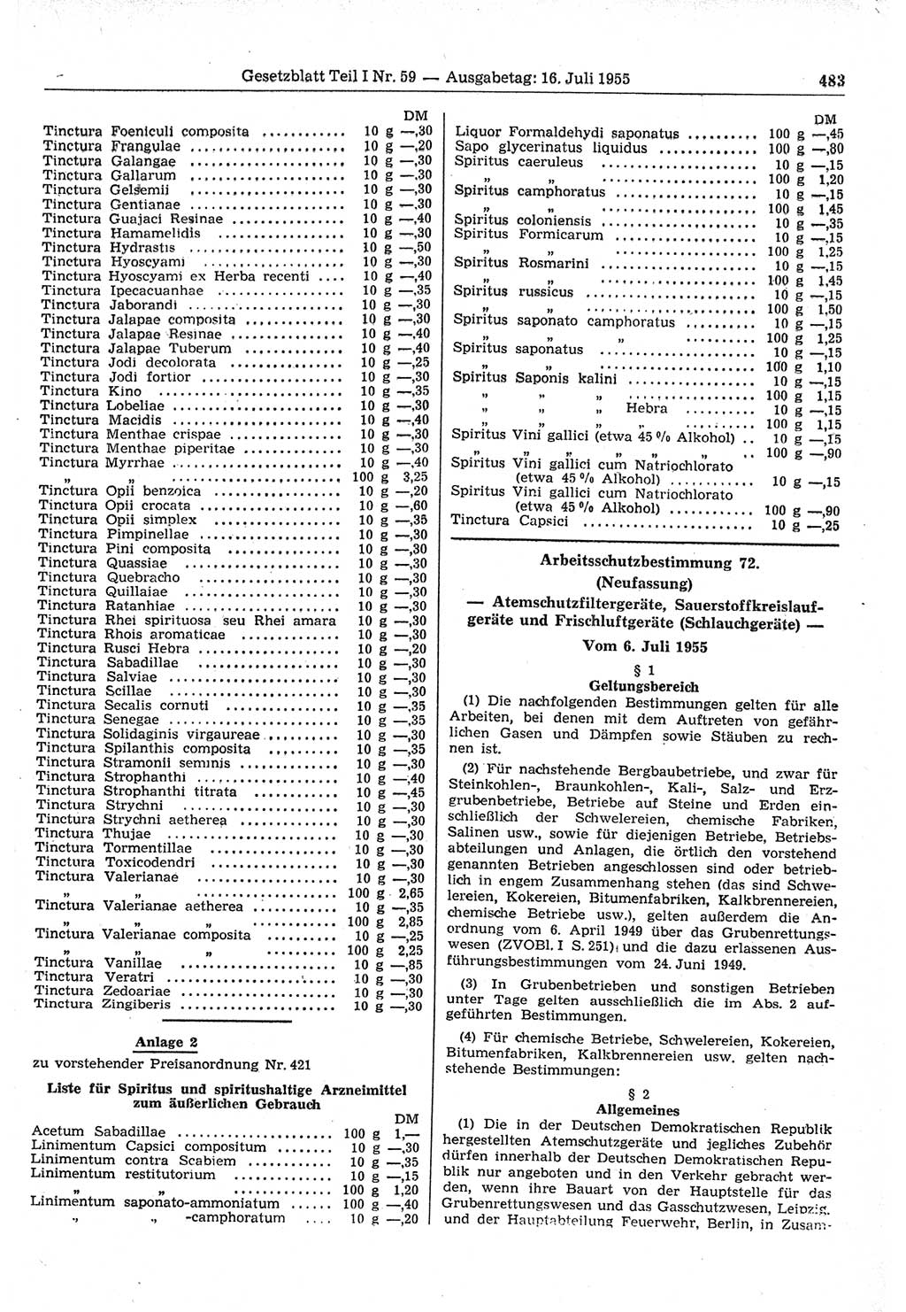 Gesetzblatt (GBl.) der Deutschen Demokratischen Republik (DDR) Teil Ⅰ 1955, Seite 483 (GBl. DDR Ⅰ 1955, S. 483)