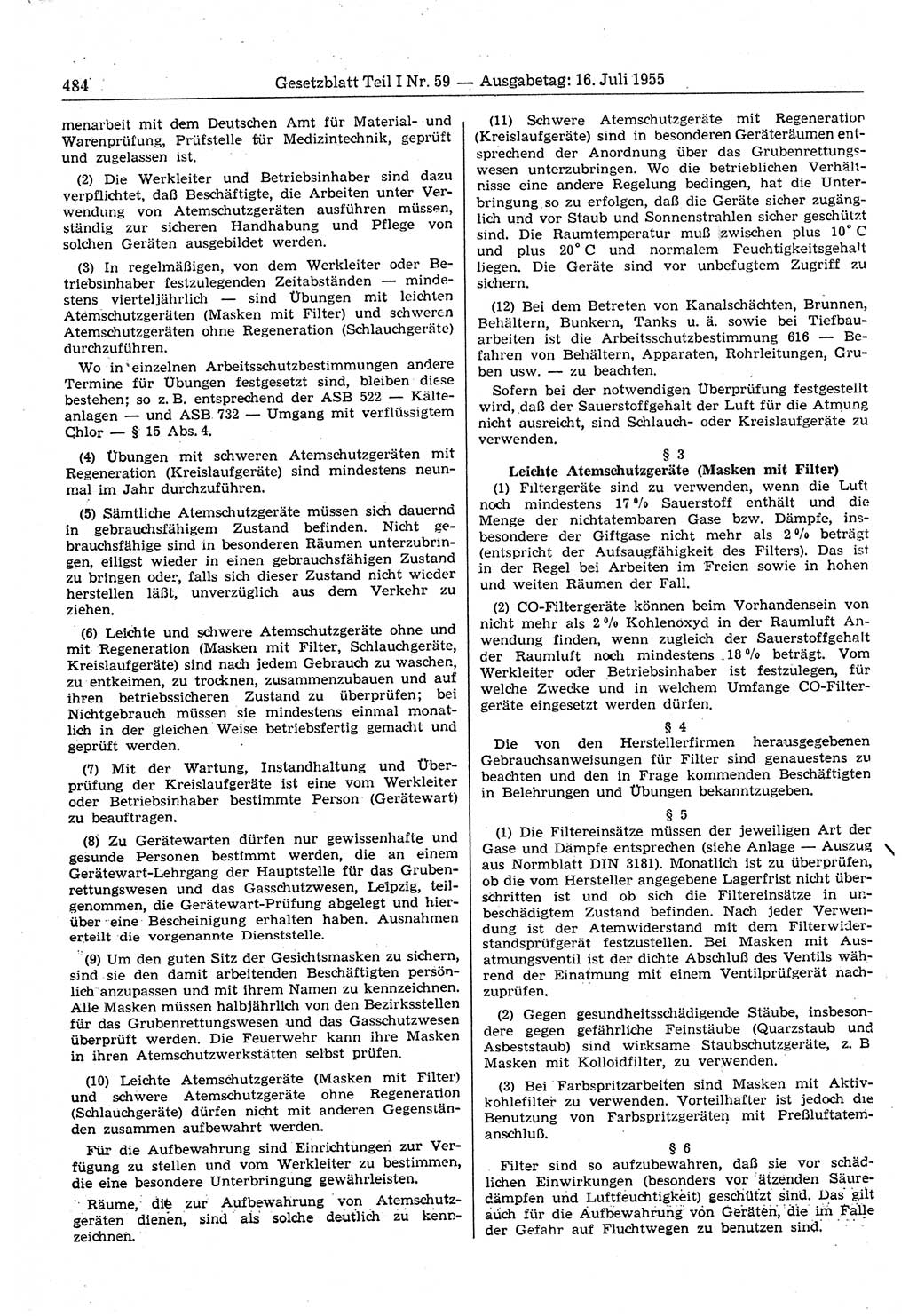 Gesetzblatt (GBl.) der Deutschen Demokratischen Republik (DDR) Teil Ⅰ 1955, Seite 484 (GBl. DDR Ⅰ 1955, S. 484)