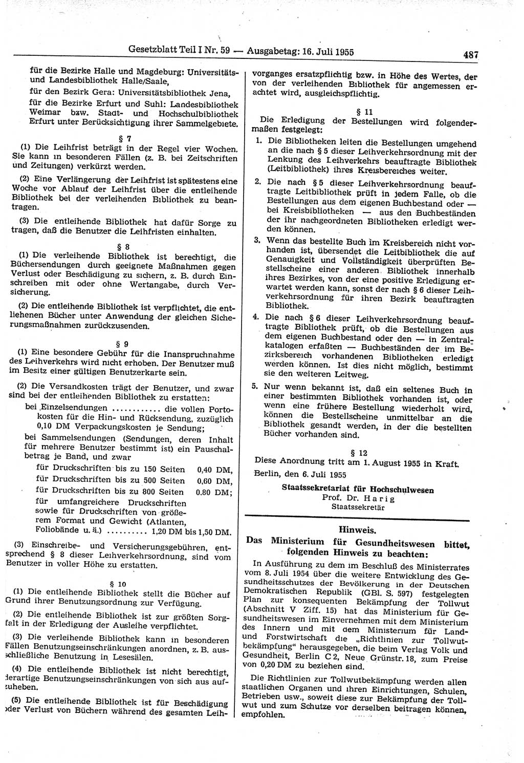 Gesetzblatt (GBl.) der Deutschen Demokratischen Republik (DDR) Teil Ⅰ 1955, Seite 487 (GBl. DDR Ⅰ 1955, S. 487)
