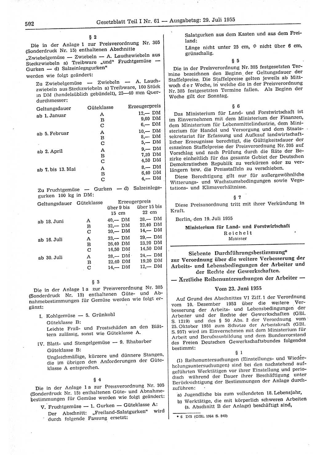 Gesetzblatt (GBl.) der Deutschen Demokratischen Republik (DDR) Teil Ⅰ 1955, Seite 502 (GBl. DDR Ⅰ 1955, S. 502)