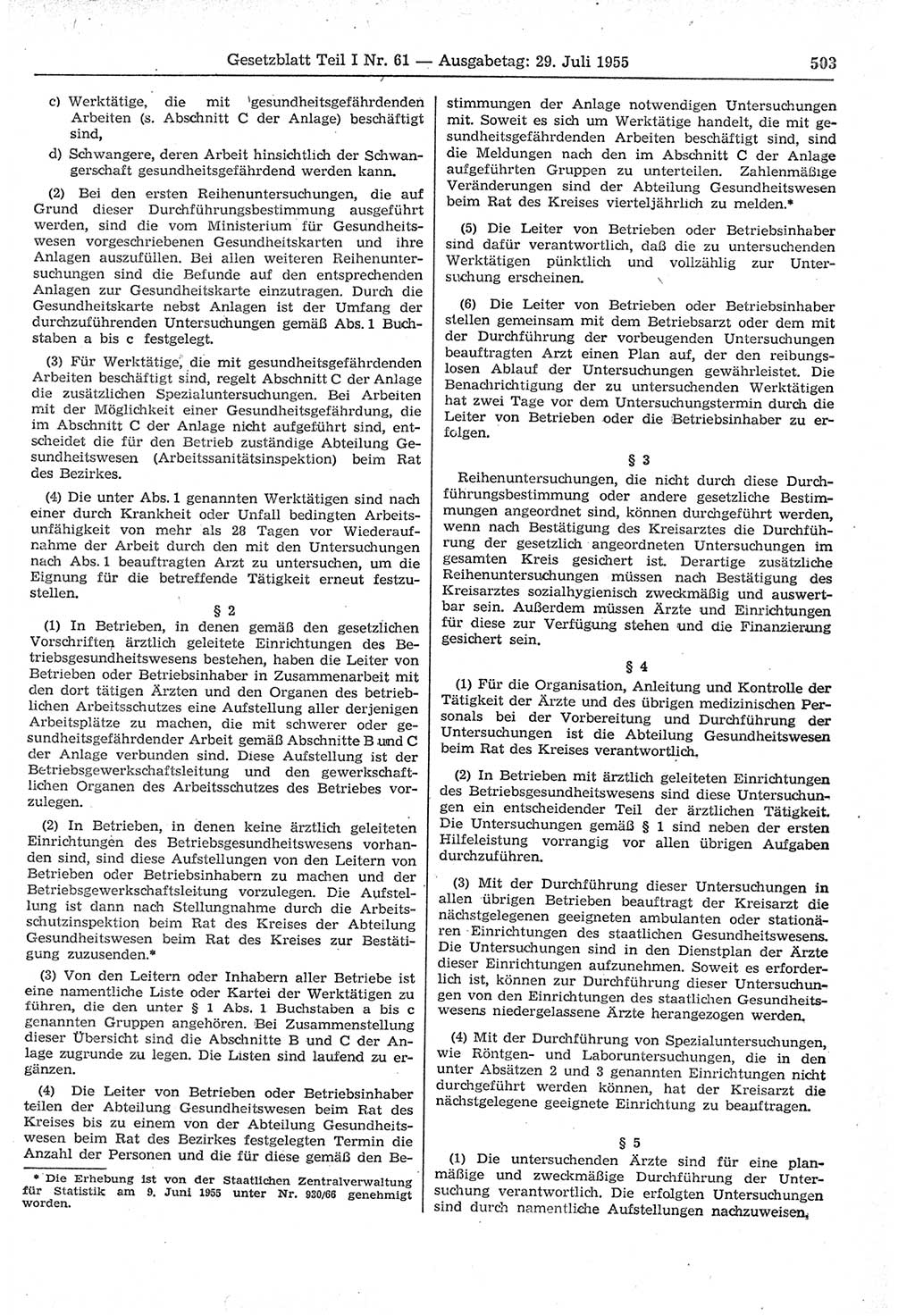 Gesetzblatt (GBl.) der Deutschen Demokratischen Republik (DDR) Teil Ⅰ 1955, Seite 503 (GBl. DDR Ⅰ 1955, S. 503)