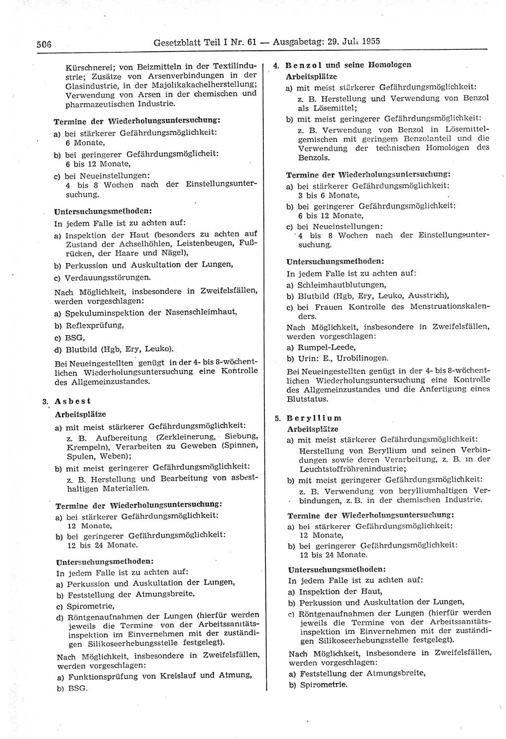 Gesetzblatt (GBl.) der Deutschen Demokratischen Republik (DDR) Teil Ⅰ 1955, Seite 506 (GBl. DDR Ⅰ 1955, S. 506)