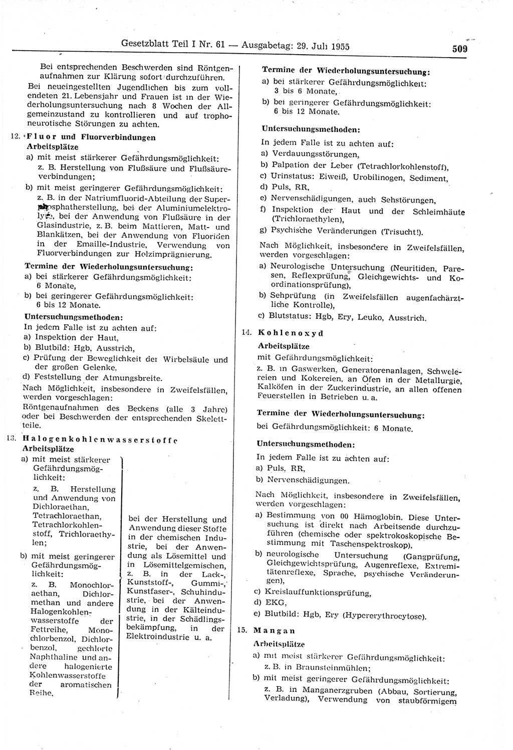 Gesetzblatt (GBl.) der Deutschen Demokratischen Republik (DDR) Teil Ⅰ 1955, Seite 509 (GBl. DDR Ⅰ 1955, S. 509)