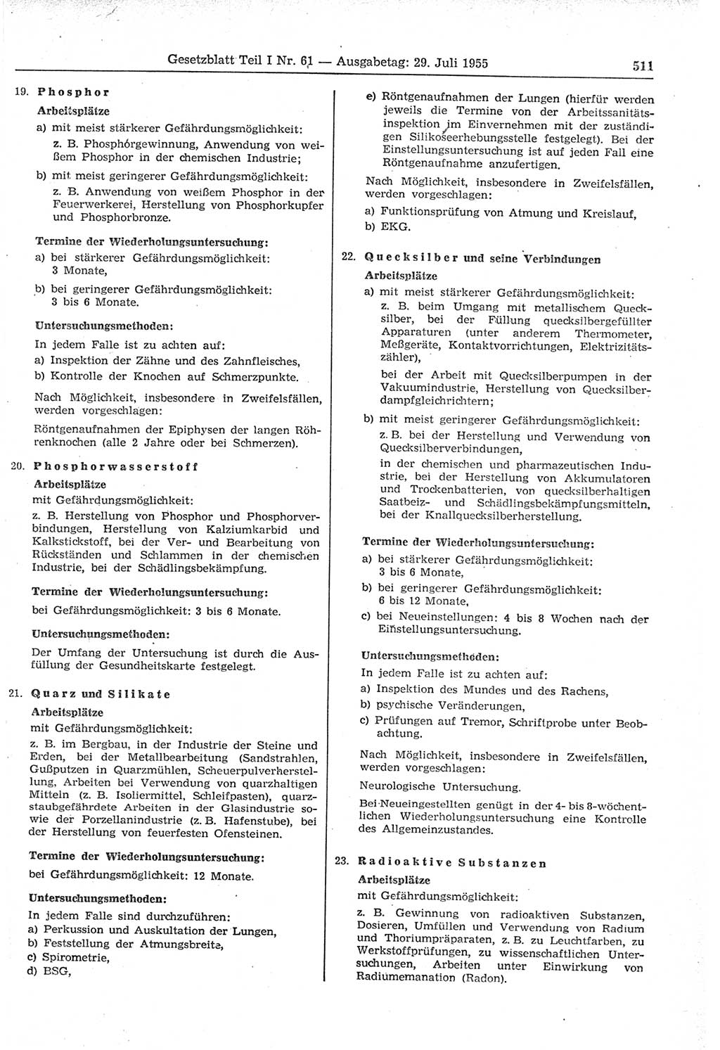Gesetzblatt (GBl.) der Deutschen Demokratischen Republik (DDR) Teil Ⅰ 1955, Seite 511 (GBl. DDR Ⅰ 1955, S. 511)