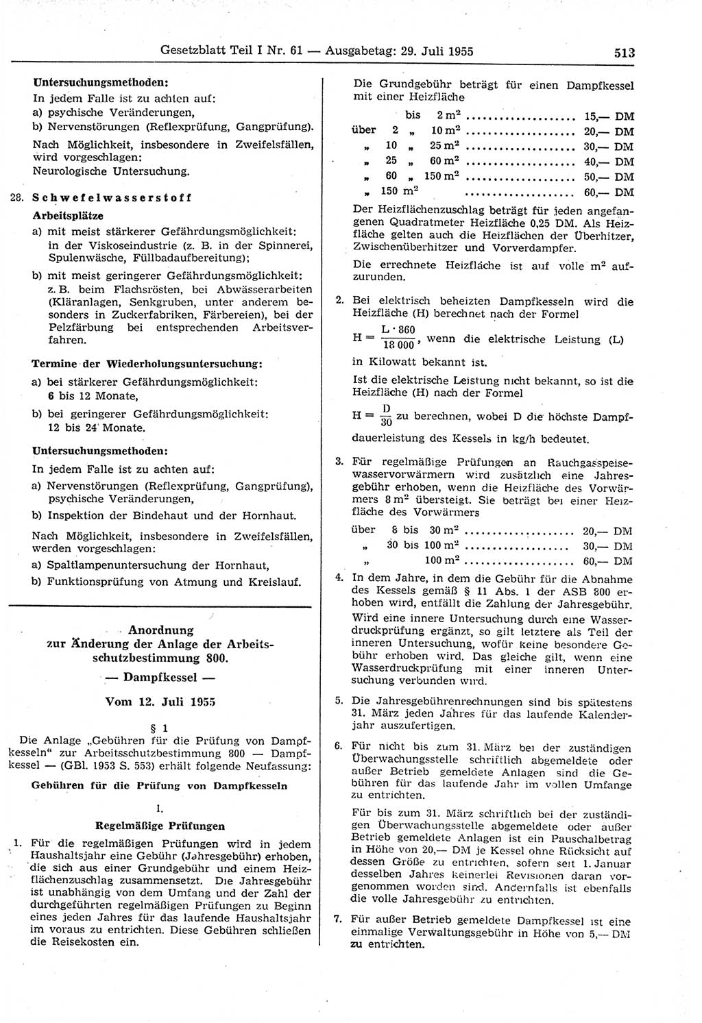 Gesetzblatt (GBl.) der Deutschen Demokratischen Republik (DDR) Teil Ⅰ 1955, Seite 513 (GBl. DDR Ⅰ 1955, S. 513)