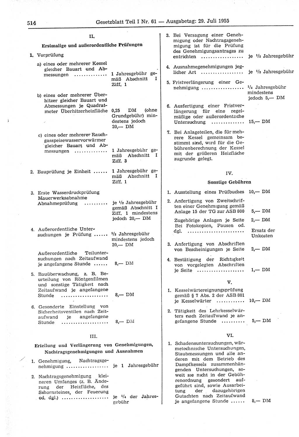 Gesetzblatt (GBl.) der Deutschen Demokratischen Republik (DDR) Teil Ⅰ 1955, Seite 514 (GBl. DDR Ⅰ 1955, S. 514)