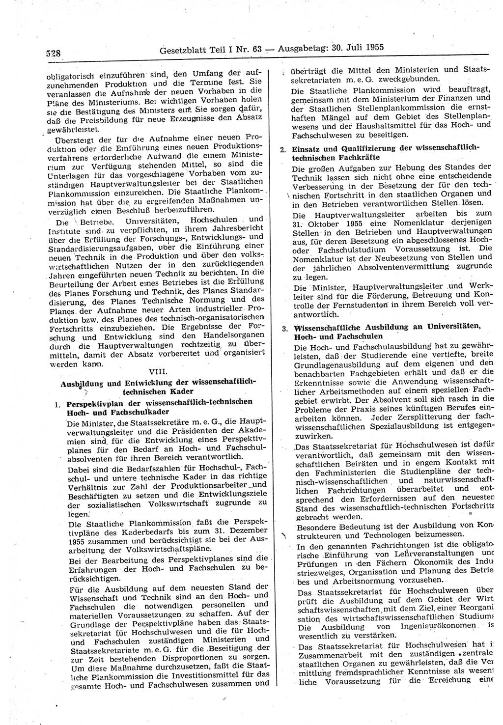 Gesetzblatt (GBl.) der Deutschen Demokratischen Republik (DDR) Teil Ⅰ 1955, Seite 528 (GBl. DDR Ⅰ 1955, S. 528)