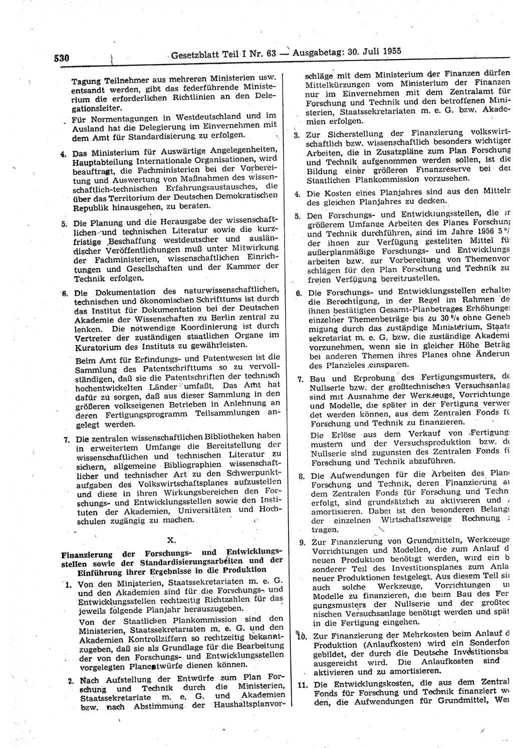 Gesetzblatt (GBl.) der Deutschen Demokratischen Republik (DDR) Teil Ⅰ 1955, Seite 530 (GBl. DDR Ⅰ 1955, S. 530)