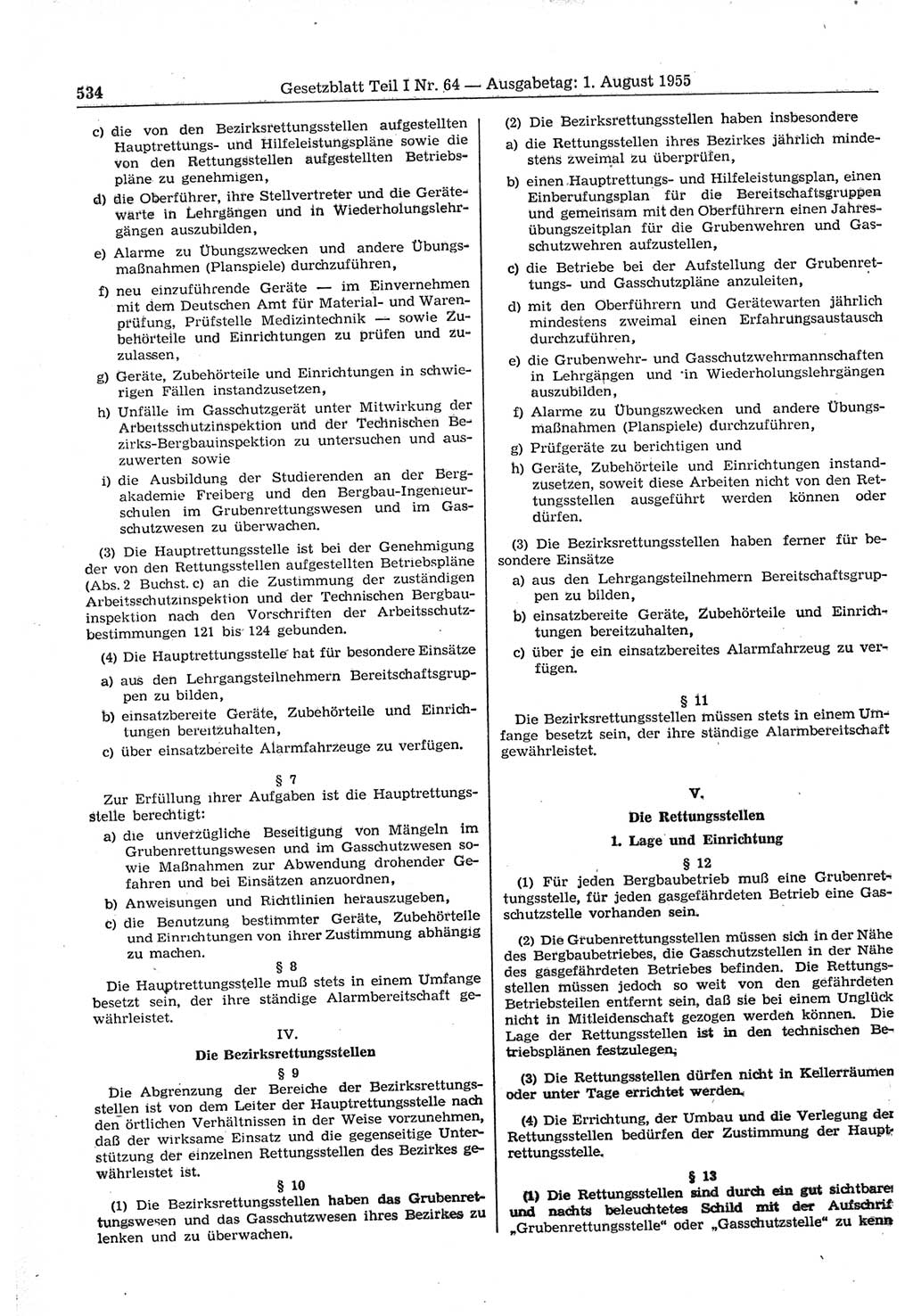 Gesetzblatt (GBl.) der Deutschen Demokratischen Republik (DDR) Teil Ⅰ 1955, Seite 534 (GBl. DDR Ⅰ 1955, S. 534)