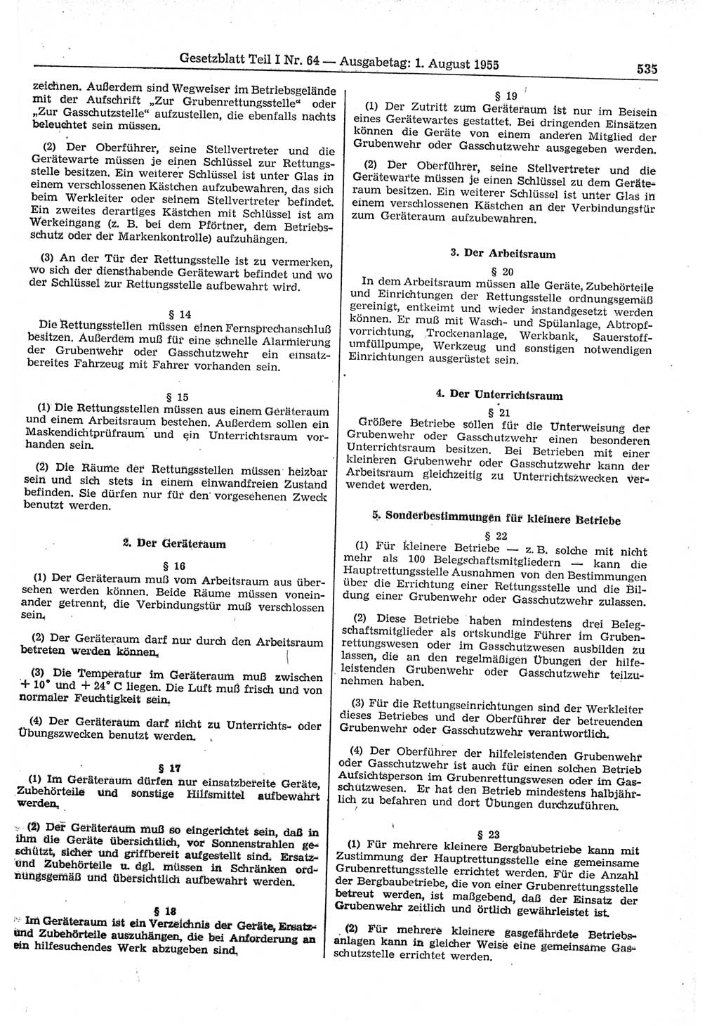 Gesetzblatt (GBl.) der Deutschen Demokratischen Republik (DDR) Teil Ⅰ 1955, Seite 535 (GBl. DDR Ⅰ 1955, S. 535)