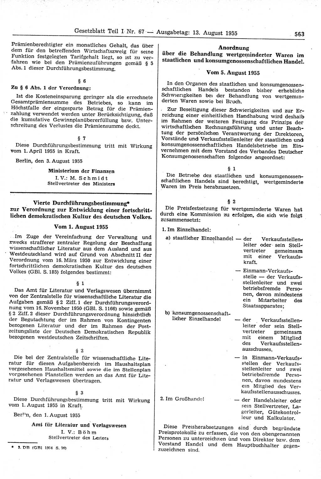 Gesetzblatt (GBl.) der Deutschen Demokratischen Republik (DDR) Teil Ⅰ 1955, Seite 563 (GBl. DDR Ⅰ 1955, S. 563)