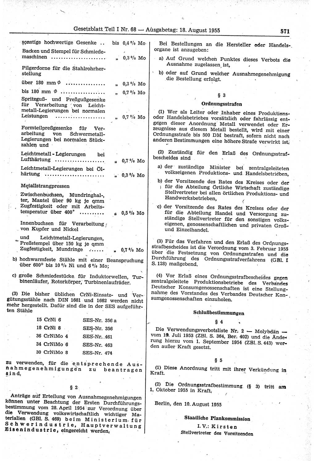 Gesetzblatt (GBl.) der Deutschen Demokratischen Republik (DDR) Teil Ⅰ 1955, Seite 571 (GBl. DDR Ⅰ 1955, S. 571)