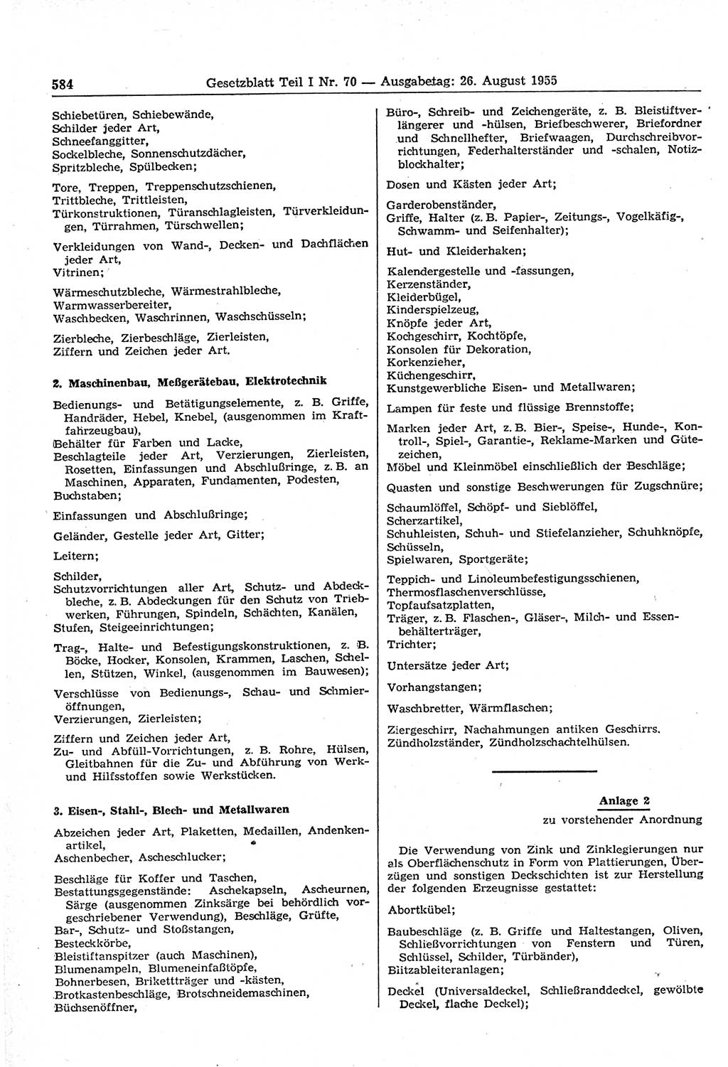 Gesetzblatt (GBl.) der Deutschen Demokratischen Republik (DDR) Teil Ⅰ 1955, Seite 584 (GBl. DDR Ⅰ 1955, S. 584)