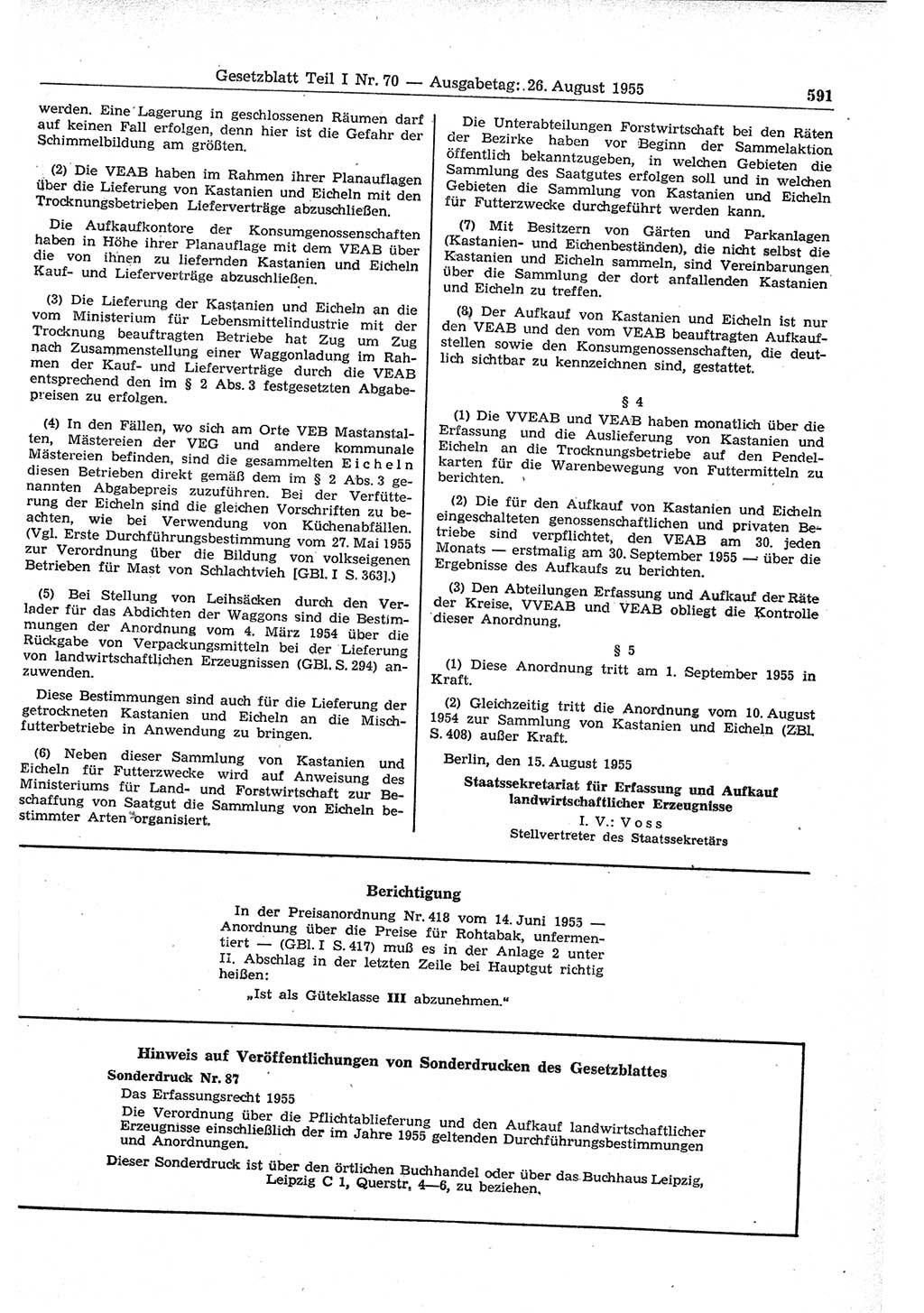 Gesetzblatt (GBl.) der Deutschen Demokratischen Republik (DDR) Teil Ⅰ 1955, Seite 591 (GBl. DDR Ⅰ 1955, S. 591)