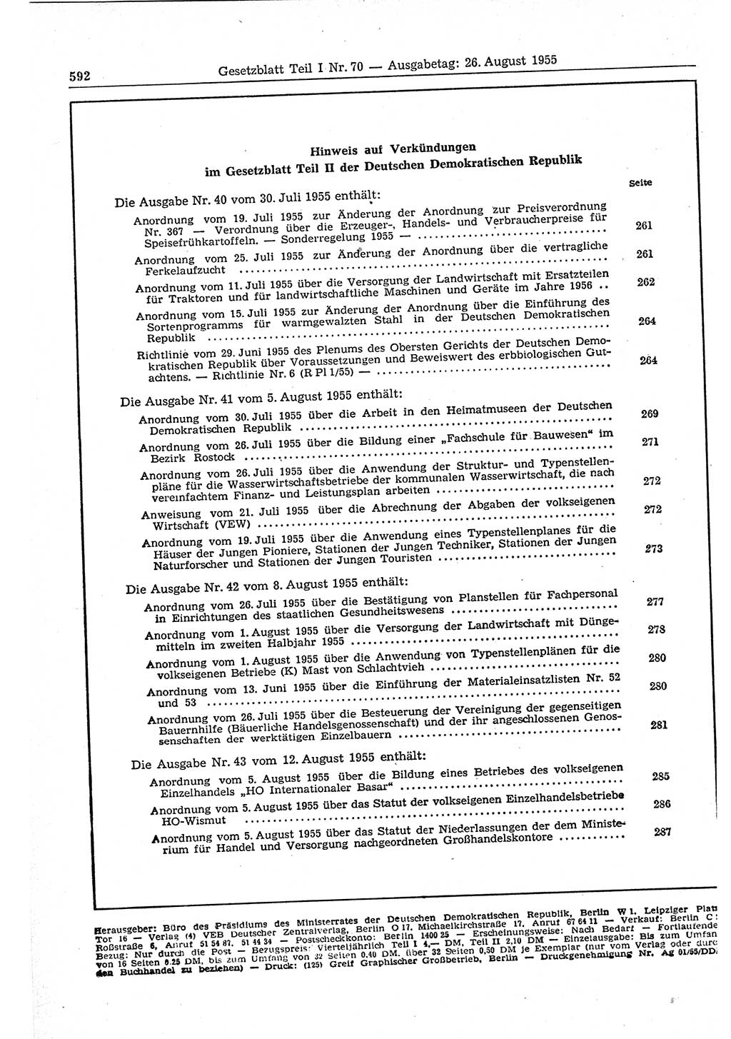 Gesetzblatt (GBl.) der Deutschen Demokratischen Republik (DDR) Teil Ⅰ 1955, Seite 592 (GBl. DDR Ⅰ 1955, S. 592)