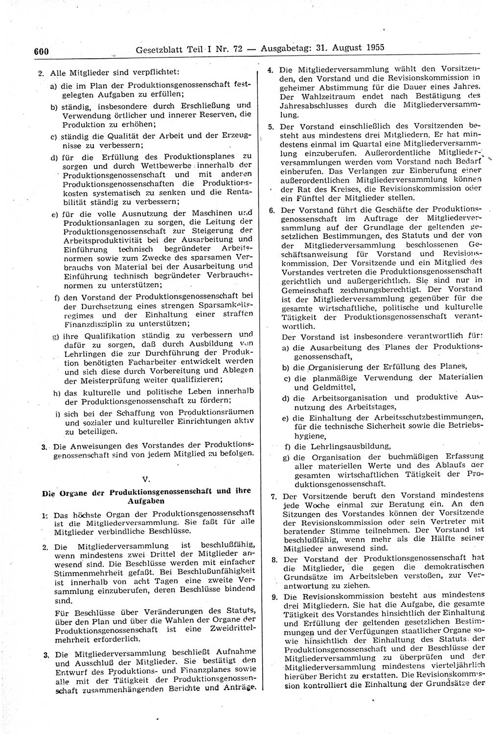 Gesetzblatt (GBl.) der Deutschen Demokratischen Republik (DDR) Teil Ⅰ 1955, Seite 600 (GBl. DDR Ⅰ 1955, S. 600)