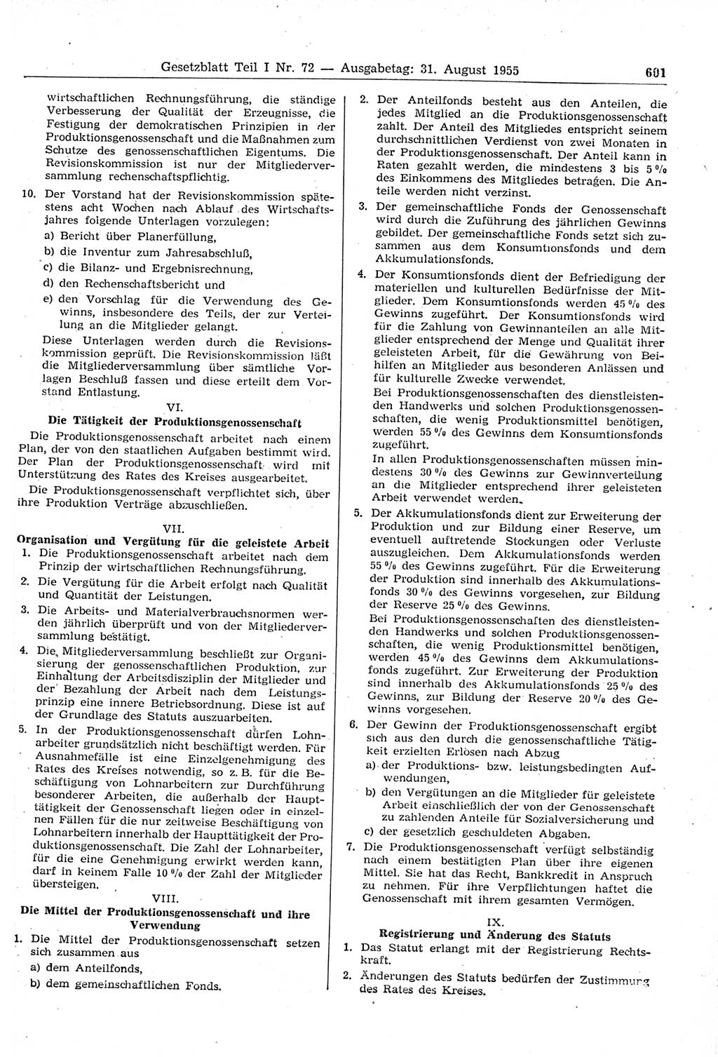 Gesetzblatt (GBl.) der Deutschen Demokratischen Republik (DDR) Teil Ⅰ 1955, Seite 601 (GBl. DDR Ⅰ 1955, S. 601)