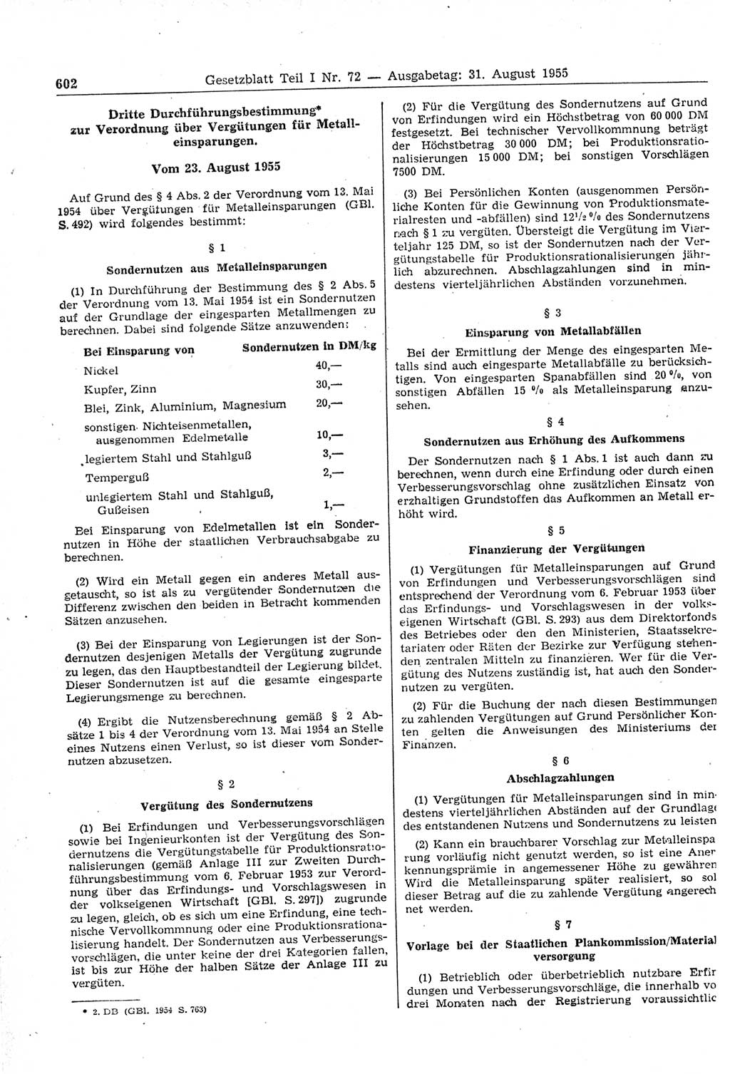 Gesetzblatt (GBl.) der Deutschen Demokratischen Republik (DDR) Teil Ⅰ 1955, Seite 602 (GBl. DDR Ⅰ 1955, S. 602)