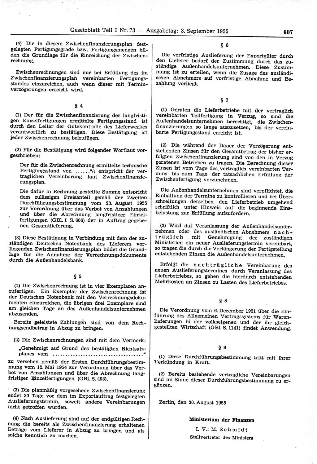 Gesetzblatt (GBl.) der Deutschen Demokratischen Republik (DDR) Teil Ⅰ 1955, Seite 607 (GBl. DDR Ⅰ 1955, S. 607)