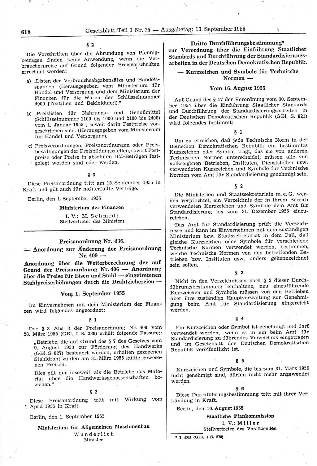 Gesetzblatt (GBl.) der Deutschen Demokratischen Republik (DDR) Teil Ⅰ 1955, Seite 618 (GBl. DDR Ⅰ 1955, S. 618)